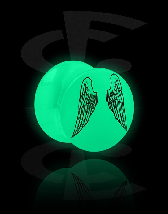 Tunele & plugi, "Glow in the dark" double flared plug (acrylic) z wzorem skrzydła, Akryl