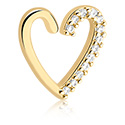 Pírsingové krúžky, Spojitý krúžok v tvare srdca (chirurgická oceľ, zlatá, lesklý povrch) s kryštálové kamene, Pokovaná mosadz, Pozlátená chirurgická oceľ 316L