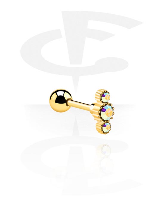 Helix & Tragus, Tragus Piercing with crystal stones, Gold Plated Surgical Steel 316L