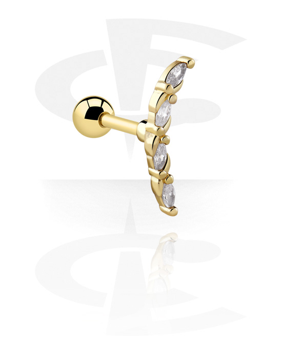Tragus Piercing with crystal stones (Gold Plated Surgical Steel 316L/Gold  Plated Brass)