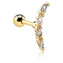 Helix & Tragus, Piercing para el tragus con brillantes, Acero quirúrgico 316L chapado en oro