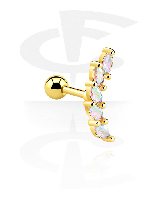 Helix & Tragus, Tragus Piercing, Gold Plated Surgical Steel 316L ,  Gold Plated Brass