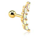 Helix & Tragus, Piercing para el tragus con piedra de cristal en varios colores, Acero quirúrgico 316L chapado en oro