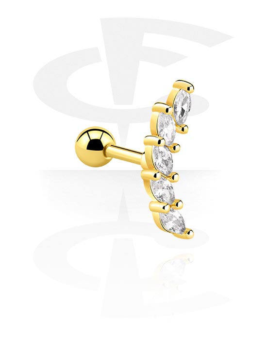 Helix & Tragus, Tragus Piercing, Gold Plated Surgical Steel 316L ,  Gold Plated Brass