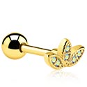 Helix & Tragus, Tragus piercing s krystalovými kamínky, Pozlacená chirurgická ocel 316L ,  Pozlacená mosaz
