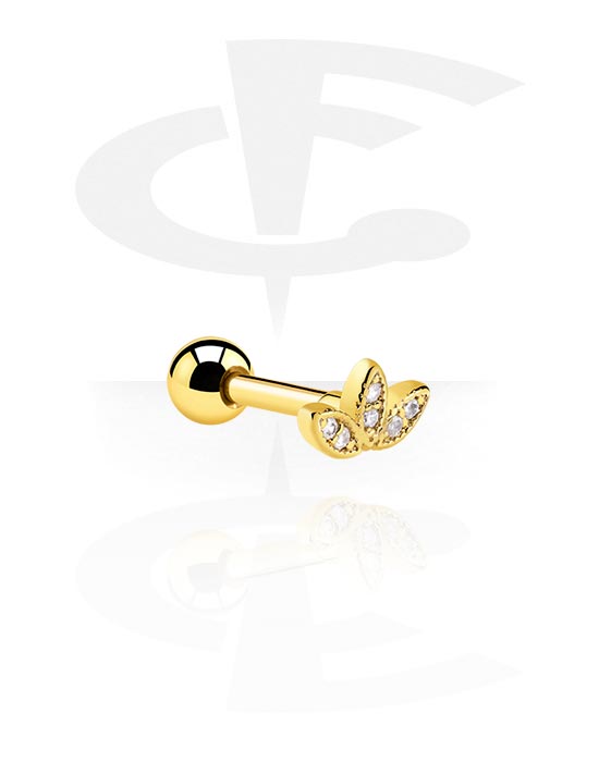 Helix & Tragus, Tragus Piercing with crystal stones, Gold Plated Surgical Steel 316L ,  Gold Plated Brass