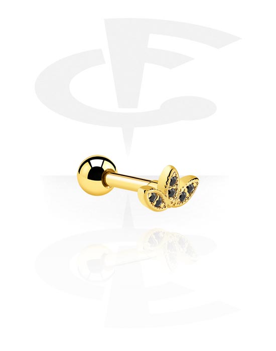 Helix & Tragus, Tragus Piercing with crystal stones, Gold Plated Surgical Steel 316L ,  Gold Plated Brass