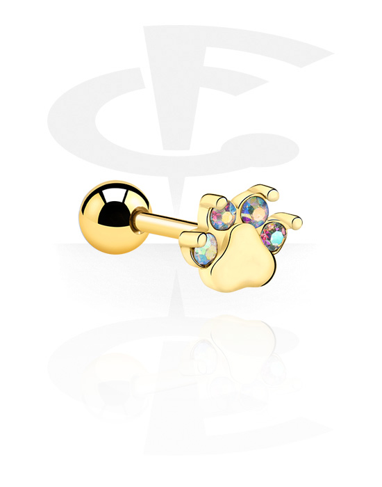Helix & Tragus, Tragus Piercing with crystal stones, Gold Plated Surgical Steel 316L, Gold Plated Brass