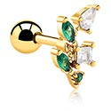 Helix & Tragus, Traguspiercing med kristallstenar, Förgyllt kirurgiskt stål 316L ,  Förgylld mässing