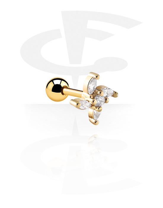 Helix & Tragus, Tragus Piercing, Gold Plated Surgical Steel 316L, Gold Plated Brass