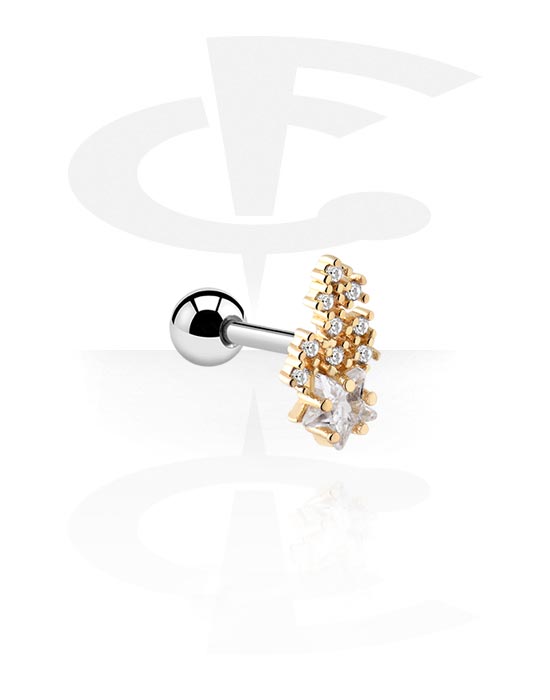 Helix & Tragus, Tragus Piercing with crystal stones, Surgical Steel 316L, Gold Plated Brass
