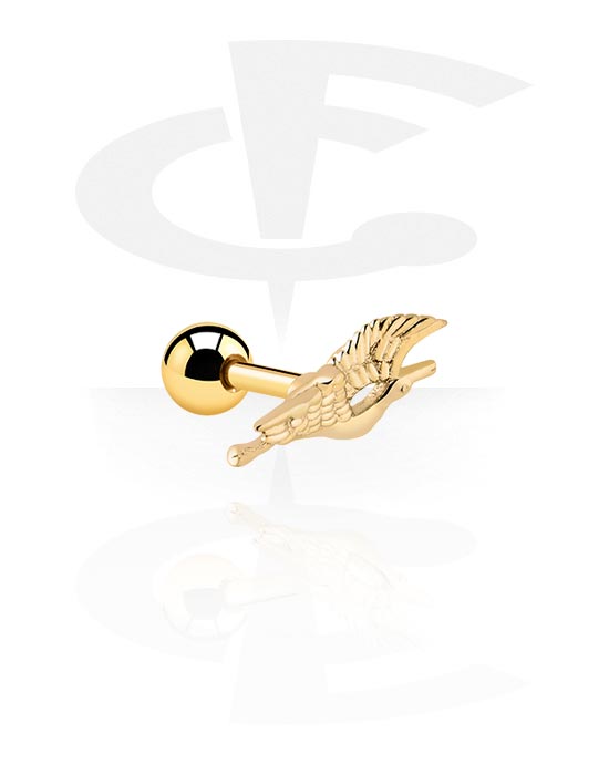Helix & Tragus, Tragus Piercing with bird design, Gold Plated Surgical Steel 316L, Gold Plated Brass
