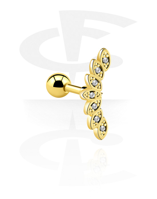 Tragus Piercing with crystal stones (Gold Plated Surgical Steel 316L/Gold  Plated Brass)