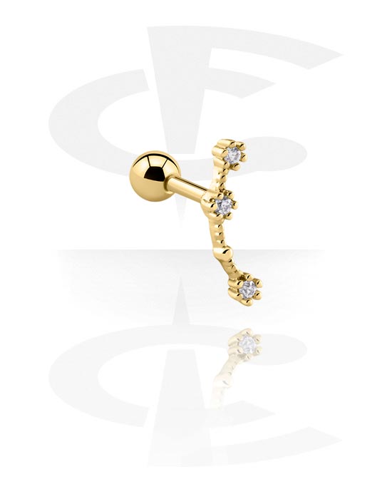 Helix & Tragus, Tragus Piercing with crystal stones, Gold Plated Surgical Steel 316L, Gold Plated Brass