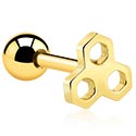 Helix & Tragus, Tragus Piercing with Honeycomb design, Gold Plated Surgical Steel 316L ,  Gold Plated Brass