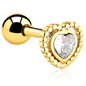 Helix & Tragus, Tragus Piercing with heart design and crystal stone, Gold Plated Surgical Steel 316L, Gold Plated Brass