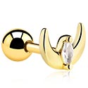 Helix & Tragus, Tragus Piercing with Crescent Design and crystal stone, Gold Plated Surgical Steel 316L, Gold Plated Brass