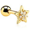 Helix & Tragus, Tragus Piercing with star design and crystal stones, Gold Plated Surgical Steel 316L ,  Gold Plated Brass