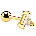 Helix & Tragus, Tragus Piercing with triangle motif and crystal stone, Gold Plated Surgical Steel 316L, Gold Plated Brass