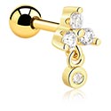 Helix & Tragus, Tragus Piercing with crystal stones, Gold Plated Surgical Steel 316L ,  Gold Plated Brass
