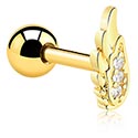 Helix & Tragus, Tragus Piercing with wing design, Gold Plated Surgical Steel 316L ,  Gold Plated Brass