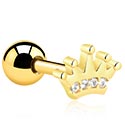 Helix & Tragus, Tragus Piercing with crown design and crystal stones, Gold Plated Surgical Steel 316L ,  Gold Plated Brass