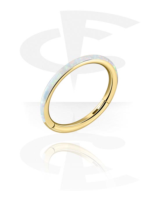 Piercing Rings, Piercing clicker (surgical steel, gold, shiny finish) with synthetic opal, Gold Plated Surgical Steel 316L