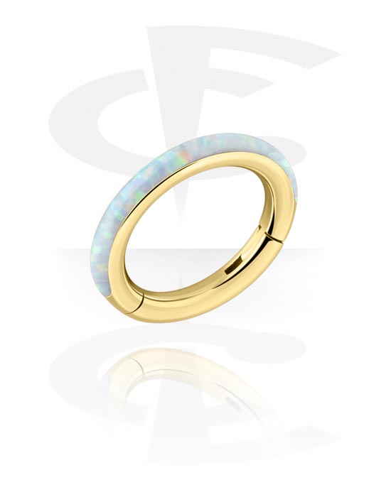 Piercing ad anello, Multi-purpose clicker (acciaio chirurgico, oro, finitura lucida) con opale sintetico, Acciaio chirurgico 316L con placcatura in oro
