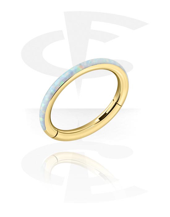 Anéis piercing, Multi-purpose clicker (aço cirúrgico, ouro, acabamento brilhante) com opala sintética, Aço cirúrgico 316L banhado a ouro