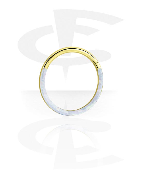 Piercingringar, Multi-purpose clicker (surgical steel, gold, shiny finish) med konstgjord opal, Förgyllt kirurgiskt stål 316L