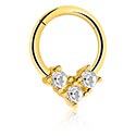 Anneaux, Piercing clicker (acier chirurgical, or, finition brillante) avec pierres en cristal, Acier chirugical 316L ,  Plaqué or