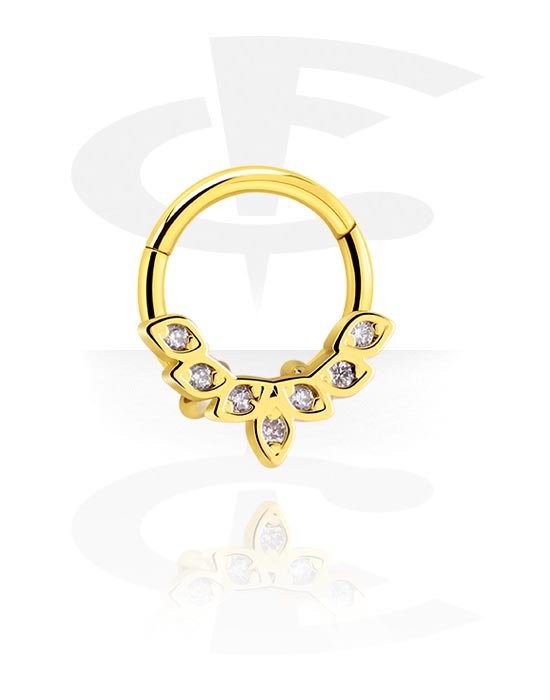 Piercing Ringe, Piercing-Klicker (Chirurgenstahl, gold, glänzend) mit Kristallsteinchen, Vergoldeter Chirurgenstahl 316L