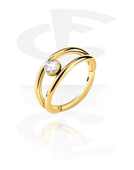 Piercing Rings, Piercing clicker (surgical steel, gold, shiny finish) with crystal stone, Gold Plated Surgical Steel 316L