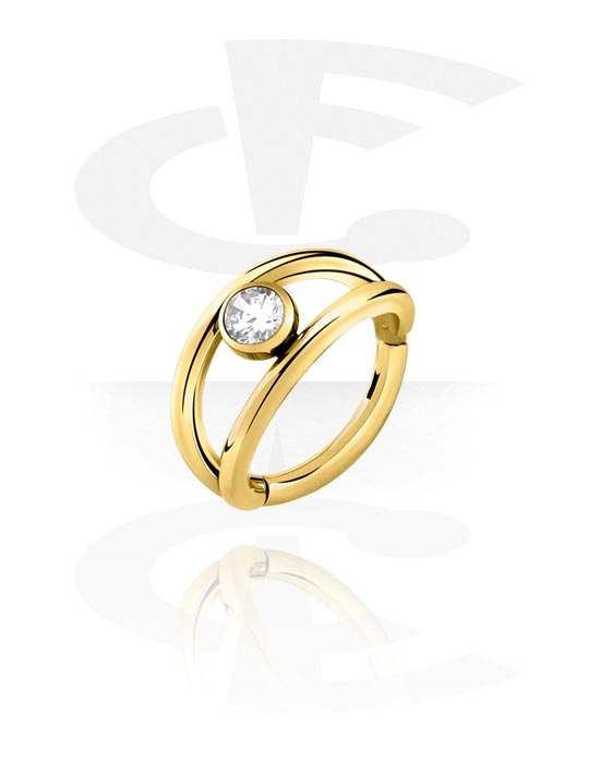 Piercing Rings, Piercing clicker (surgical steel, gold, shiny finish) with crystal stone, Gold Plated Surgical Steel 316L