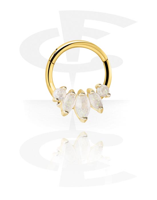 Piercinggyűrűk, Multi-purpose clicker (surgical steel, gold, shiny finish) val vel Kristálykövek, Aranyozott sebészeti acél, 316L, Aranyozott sárgaréz