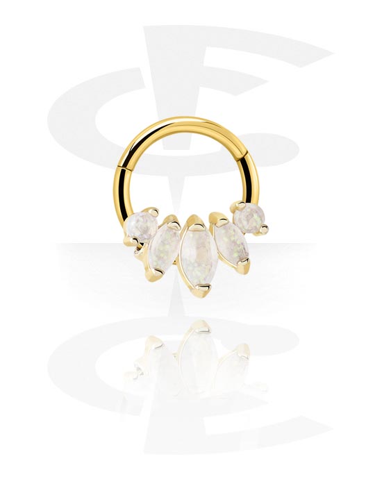 Piercingové kroužky, Piercingový clicker (chirurgická ocel, zlatá, lesklý povrch) s krystalovými kamínky, Pozlacená chirurgická ocel 316L, Pozlacená mosaz