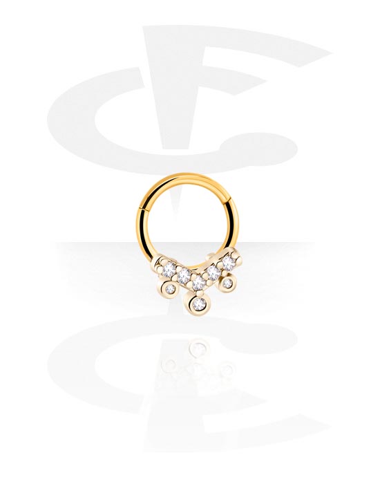 Piercing Rings, Piercing clicker (surgical steel, gold, shiny finish) with crystal stones, Gold Plated Surgical Steel 316L, Gold Plated Brass