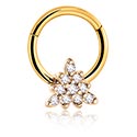 Anneaux, Piercing clicker (acier chirurgical, or, finition brillante) avec pierres en cristal, Acier chirugical 316L ,  Plaqué or, Laiton plaqué or