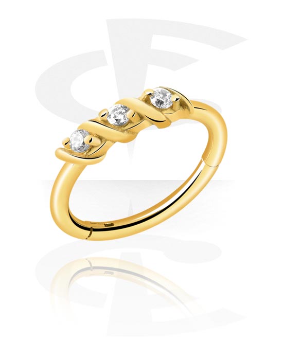Piercinggyűrűk, Multi-purpose clicker (surgical steel, gold, shiny finish) val vel Kristálykövek, Aranyozott sebészeti acél, 316L