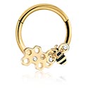 Pírsingové krúžky, Pírsingový clicker (chirurgická oceľ, zlatá, lesklý povrch) s Motív včela, Pozlátená chirurgická oceľ 316L, Pozlátená mosadz