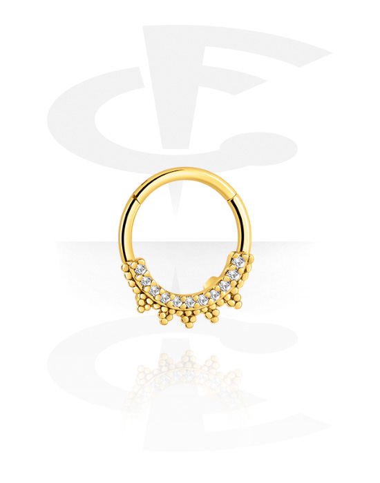 Piercing Ringe, Piercing-Klicker (Chirurgenstahl, gold, glänzend) mit Kristallsteinchen, Vergoldeter Chirurgenstahl 316L, Vergoldetes Messing