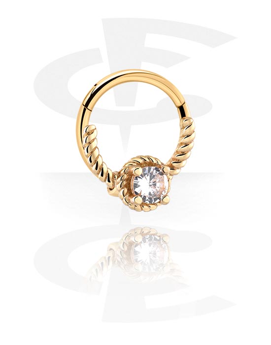 Anéis piercing, Multi-purpose clicker (aço cirúrgico, ouro, acabamento brilhante) com pedra de cristal, Aço cirúrgico 316L banhado a ouro, Latão banhado a ouro