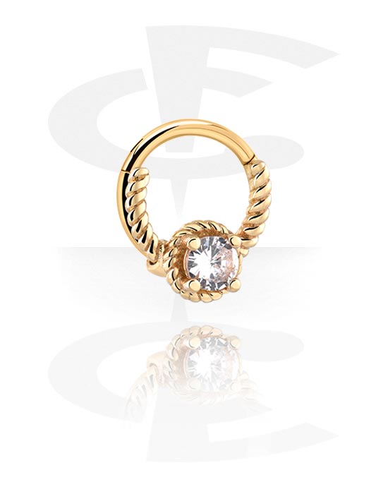 Anéis piercing, Multi-purpose clicker (aço cirúrgico, ouro, acabamento brilhante) com pedra de cristal, Aço cirúrgico 316L banhado a ouro, Latão banhado a ouro