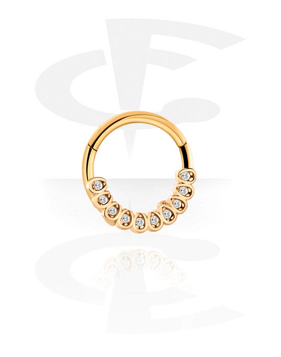 Piercingové kroužky, Piercingový clicker (chirurgická ocel, zlatá, lesklý povrch) s krystalovými kamínky, Pozlacená chirurgická ocel 316L, Pozlacená mosaz