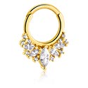 Pírsingové krúžky, Pírsingový clicker (chirurgická oceľ, zlatá, lesklý povrch) s kryštálové kamene, Pozlátená chirurgická oceľ 316L, Pozlátená mosadz
