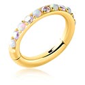 Piercing Rings, Piercing clicker (surgical steel, gold, shiny finish) with crystal stones, Gold Plated Surgical Steel 316L