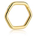 Anneaux, Hexagon-shaped piercing clicker (surgical steel, gold, shiny finish), Acier chirugical 316L ,  Plaqué or