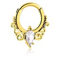 Anneaux, Piercing clicker (acier chirurgical, or, finition brillante) avec pierre en crystal, Acier chirugical 316L ,  Plaqué or, Laiton plaqué or