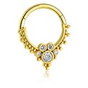 Anneaux, Piercing clicker (acier chirurgical, or, finition brillante) avec pierres en cristal, Acier chirugical 316L ,  Plaqué or, Laiton plaqué or