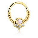 Pírsingové krúžky, Pírsingový clicker (chirurgická oceľ, zlatá, lesklý povrch) s kryštálové kamene, Pozlátená chirurgická oceľ 316L, Pozlátená mosadz